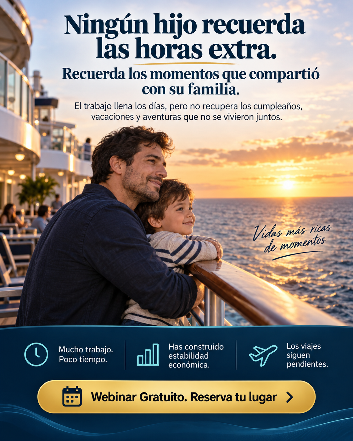 Flyer de viajes: momentos en familia y webinar gratuito